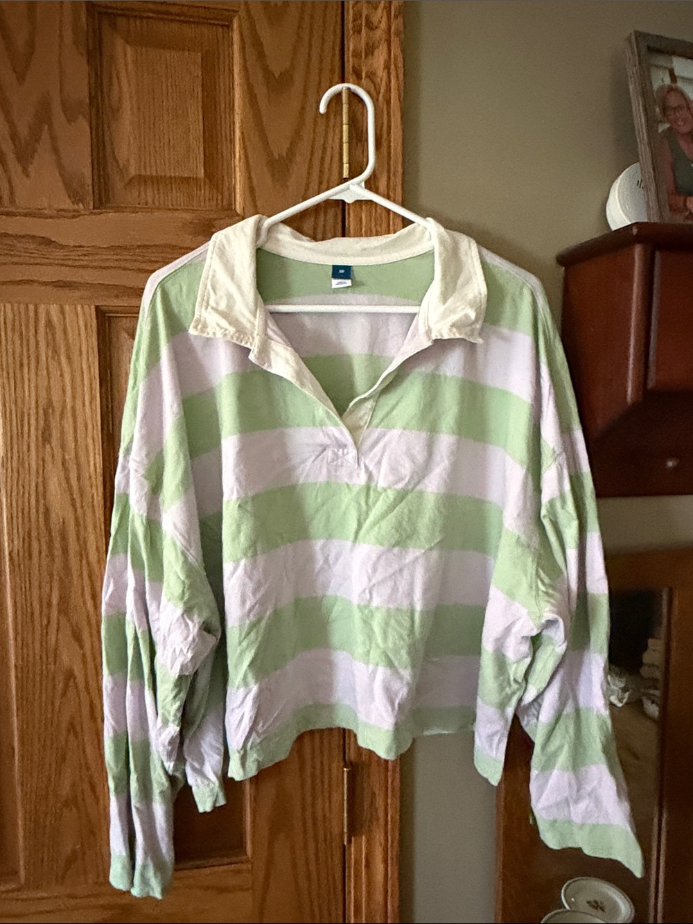 Old Navy Striped Rugby Polo Crop Top - Green & White